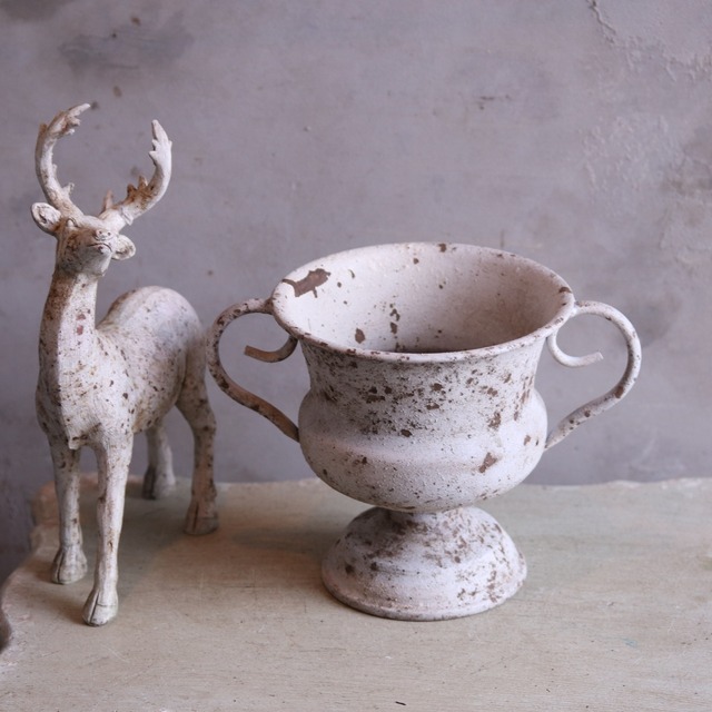 mondimanche ブリキ植木鉢　シャビーハンドルカップMW　UF656|1~2ポット植え込みのシャビーシックな鉢　お玄関がオシャレに変わります