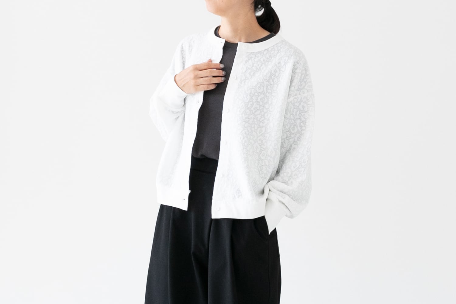 【WHITE】<LOEFF>シアー ジップ カーディガン 新品・未使用】LOEFF シアー ジップ カーディガン 白 フリーサイズ