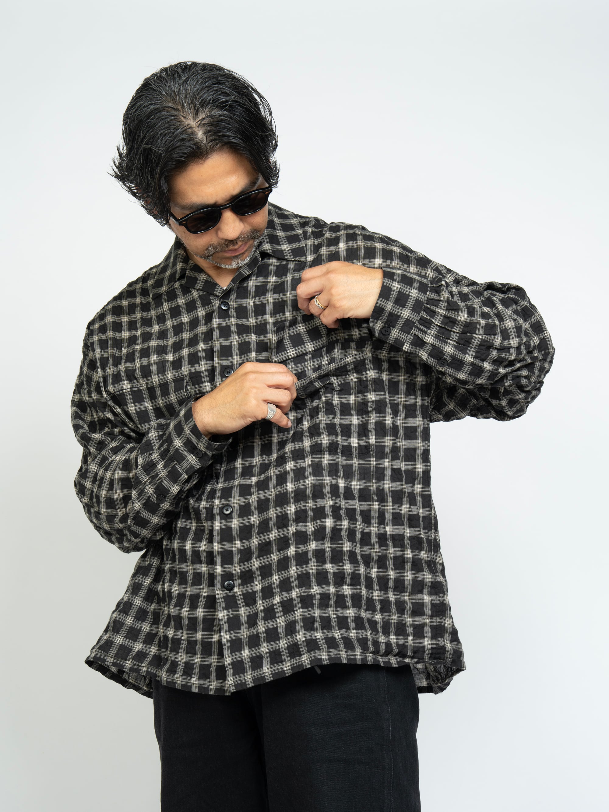 KAJA ORGANIC COTTON CHECK OPEN COLLAR SHIRT | KAJA