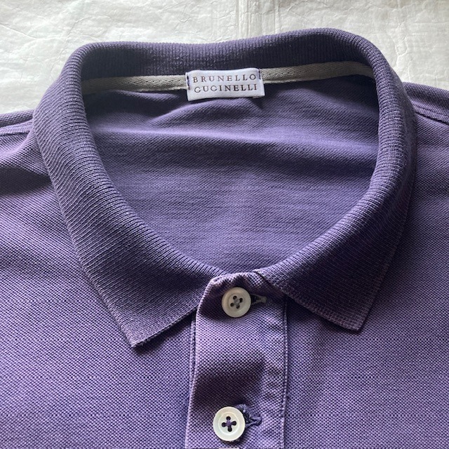 Brunello Cucinelli ブルネロクチネリ 鹿の子ポロシャツ 長袖 イタリア製 パープル 古着 M 画像3