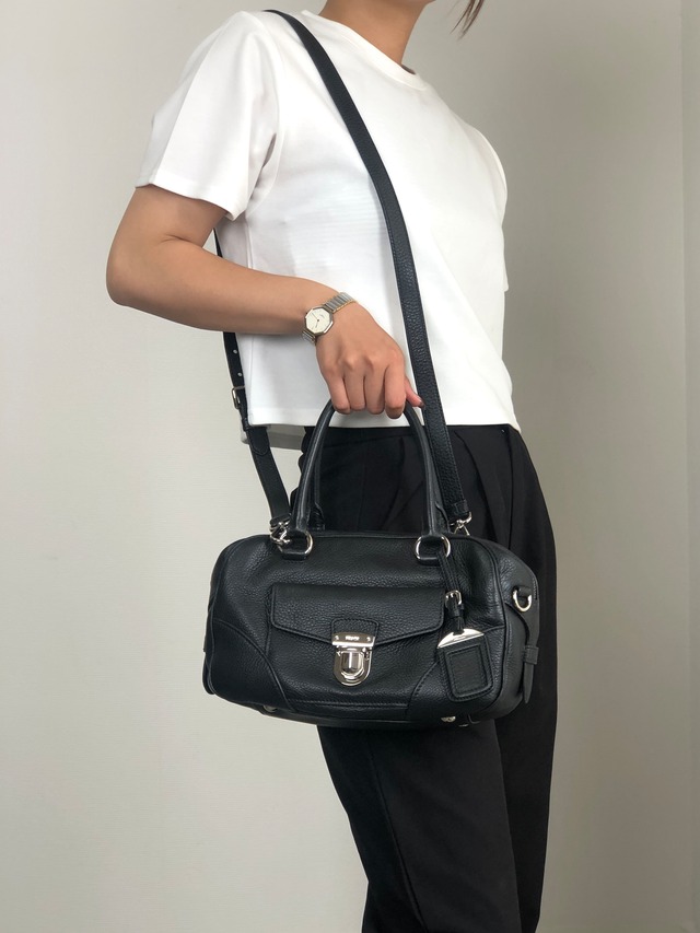 PRADA プラダ ショルダーバッグ ブラック ロゴ プッシュロック レザー 2WAY ミニボストン vintage ヴィンテージ オールド 6yvxeb