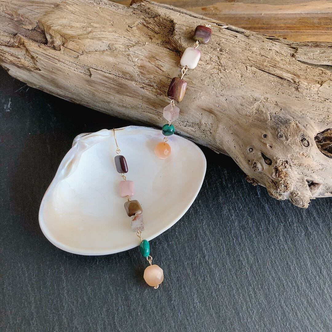 【再販リクエスト】【売約済】 オータムカラーストーンのロングピアス#1"