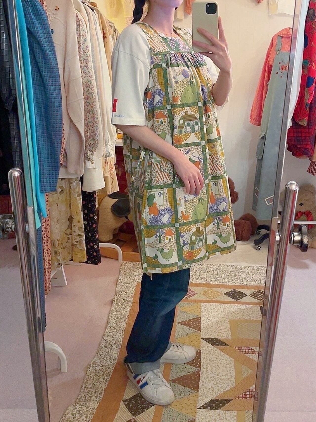 patchwork printed side ribbon one-piece