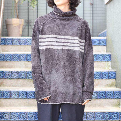 USA VINTAGE LINE DESIGN HIGH NECK PILE KNIT/アメリカ古着ラインデザインハイネックパイルニット