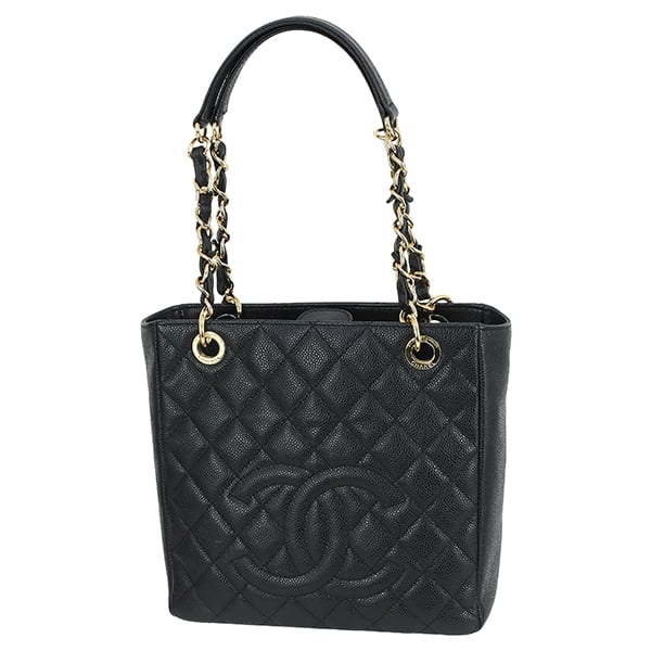 Used CHANEL シャネル トートバッグ PST チェーントート マトラッセ キャビアスキン ブラック ゴールド金具 A50994 超美品