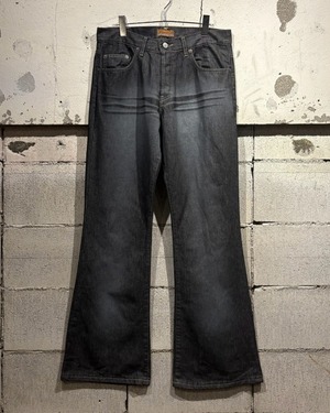 【Caka otto】 "Dead Stock” Good Fade Metallic Black Flare Denim Pants