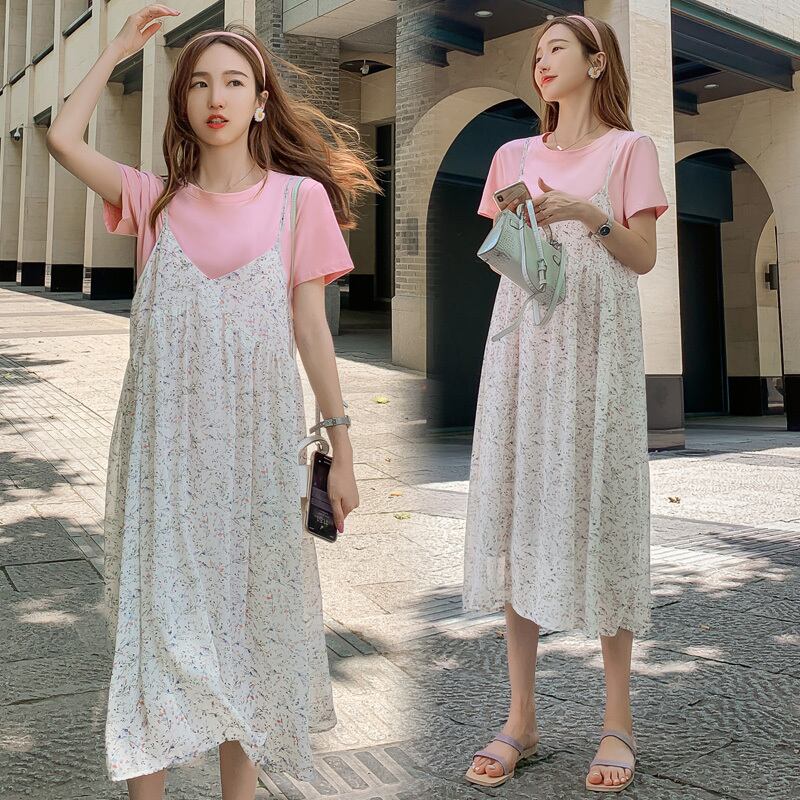 【新作】【送料無料】 8099＃コットンTシャツ+ドレスマタニティドレスルーズスタイリッシュ半袖ドレス妊婦ママドレス ショート ハーフスリーブ AL expec346065161797