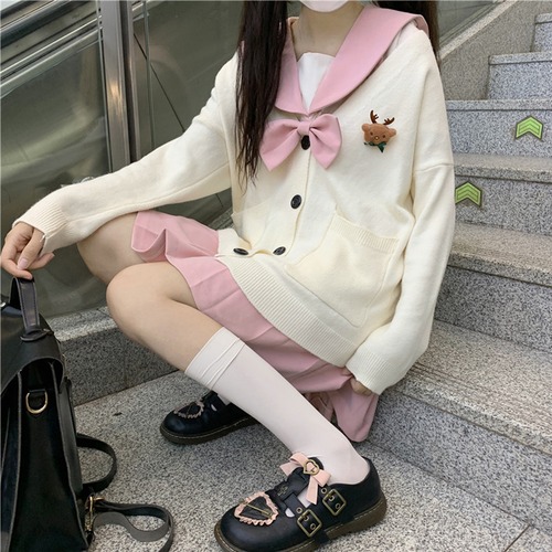 ✞ ニットカーディガン♡リボンカラーネイビーセーター ジャケット ロング スウィート ✞ゴスロリ SM ミリ 甘ロリ クラロリ 和ロリ エレガント 黒ロリ 姫ロリ 華ロリ BB-BB3434214142