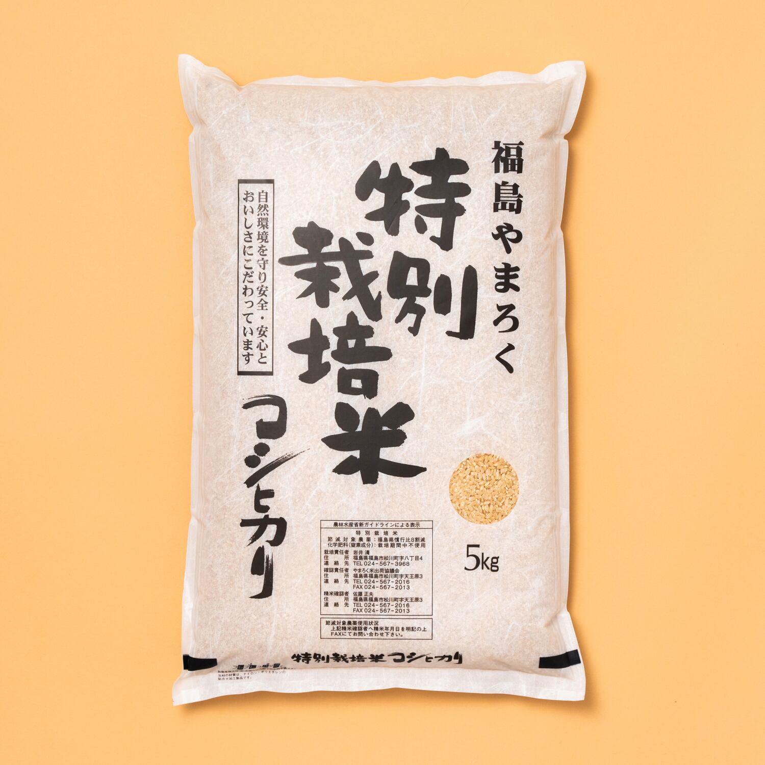 福島県産）　【玄米】5kg　特別栽培米こしひかり（令和5年　やまろく商店