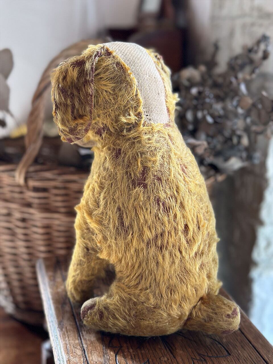 フランス　アンティーク　犬のぬいぐるみ　チェックの洋服　タレ耳 フランス アンティーク 犬のぬいぐるみ チェックの洋服 タレ耳 垂れ耳