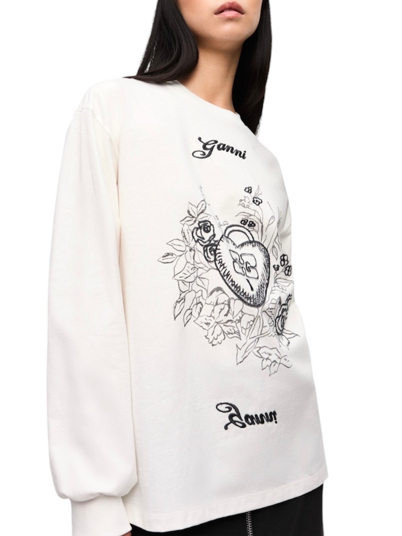 【25SS】GANNI ガニー / RE-CUT HEAVY LONG SLEEVE T-SHIRT / Tシャツ - 1