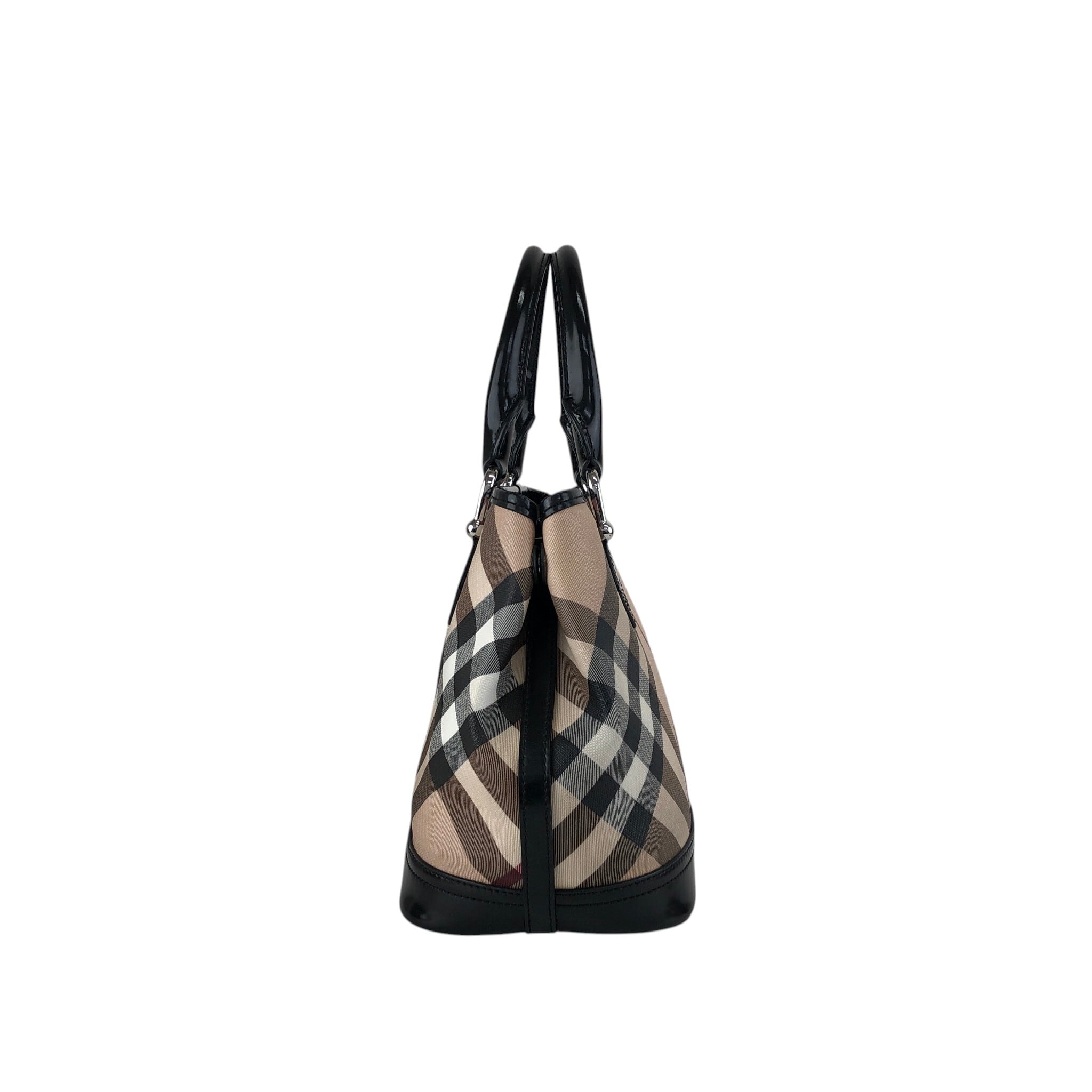 BURBERRY バーバリー チェック ハンドバッグ ベージュ エナメル×PVC