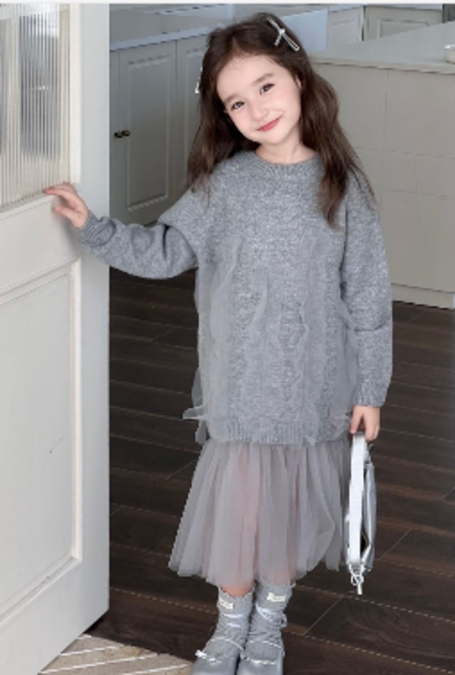 2024新品　 韓国風 子供服　キッズ　可愛い ニット ワンピース　90-150CM