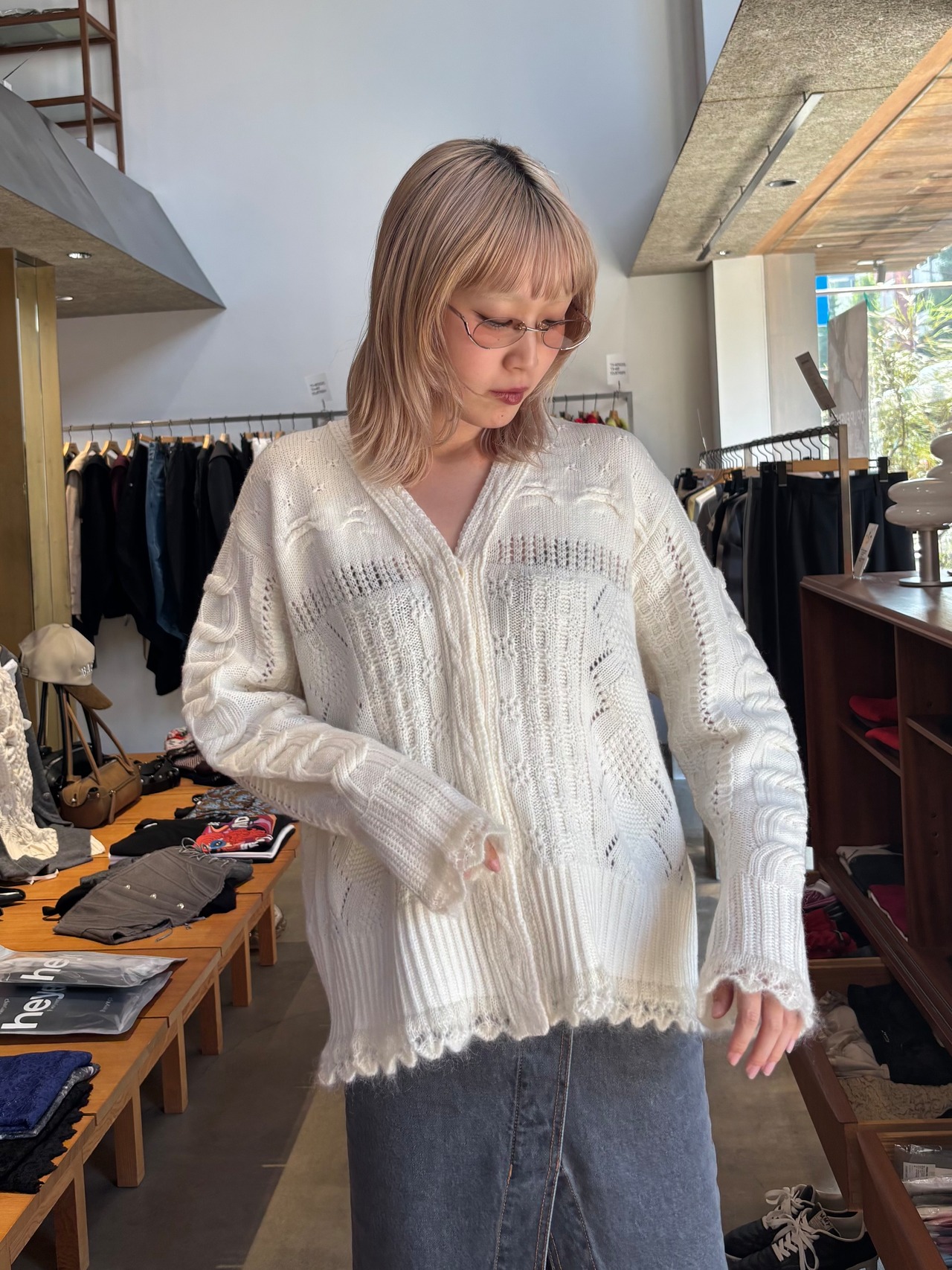 【26AW | WOMEN】Mame Kurogouchi マメ クロゴウチ / トップス / Wool Cable Knit Cardigan  MM26FW-KN094 - 1
