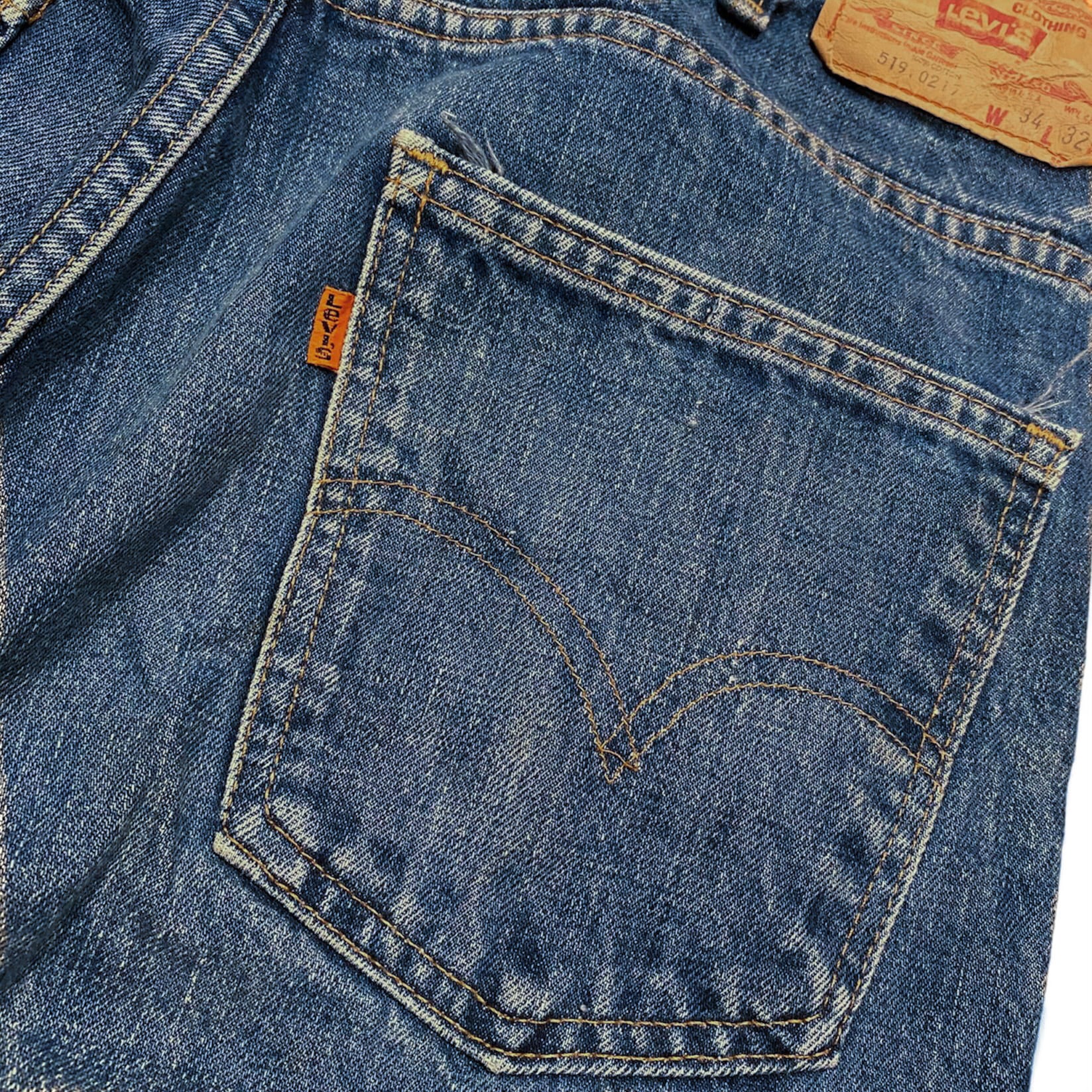 刺繍 LEVI’S 519 denim w31 l31 2面相 デニム 濃淡青