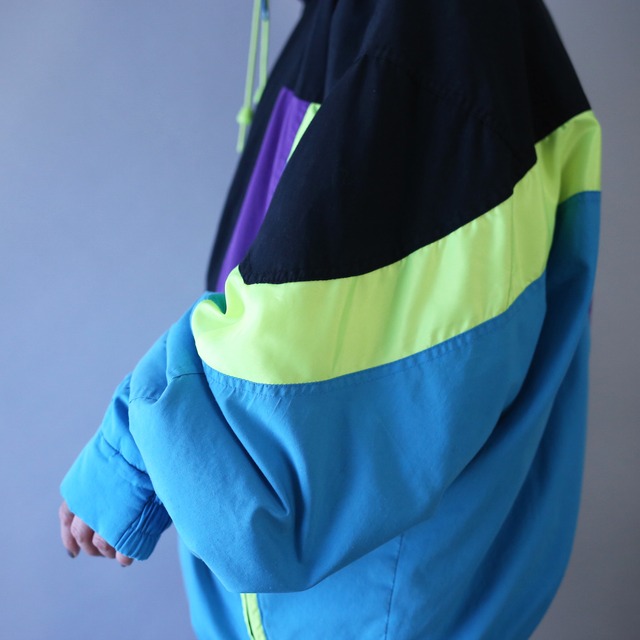 cyber neon color over silhouette zip-up blouson