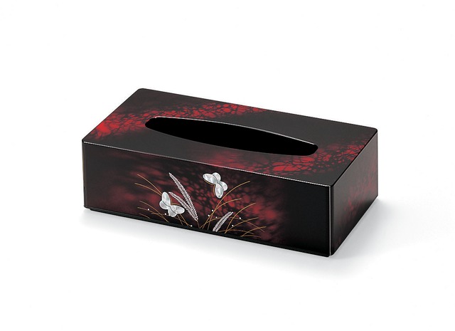 36-3515 スリムティッシュBOX 別甲塗 春日草 Tissue Box w Floral Motif BEKKO Coating