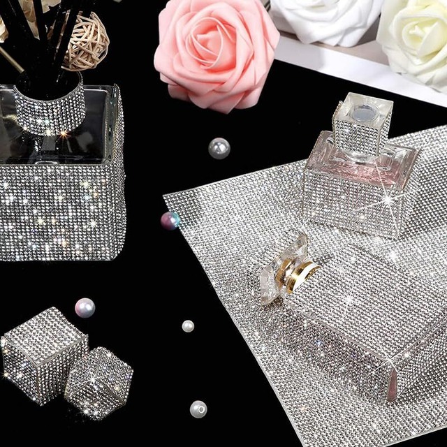 ORBIDO ラインストーン シール [12×20㎝]２枚入り デコシール 自己粘着ラインストーンシール 修正工芸品 電話 衣類 車 スマホ DIY スワロフスキー シール クリスタル キラキラシール 熱接着タイプ 銀色