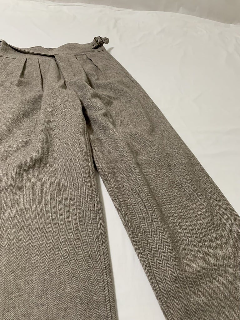 Woven Herringbone Pattern Tuck Gurkha Pants