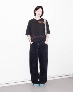 1990s "TECHNO" orbital good faded cropped T-shirt