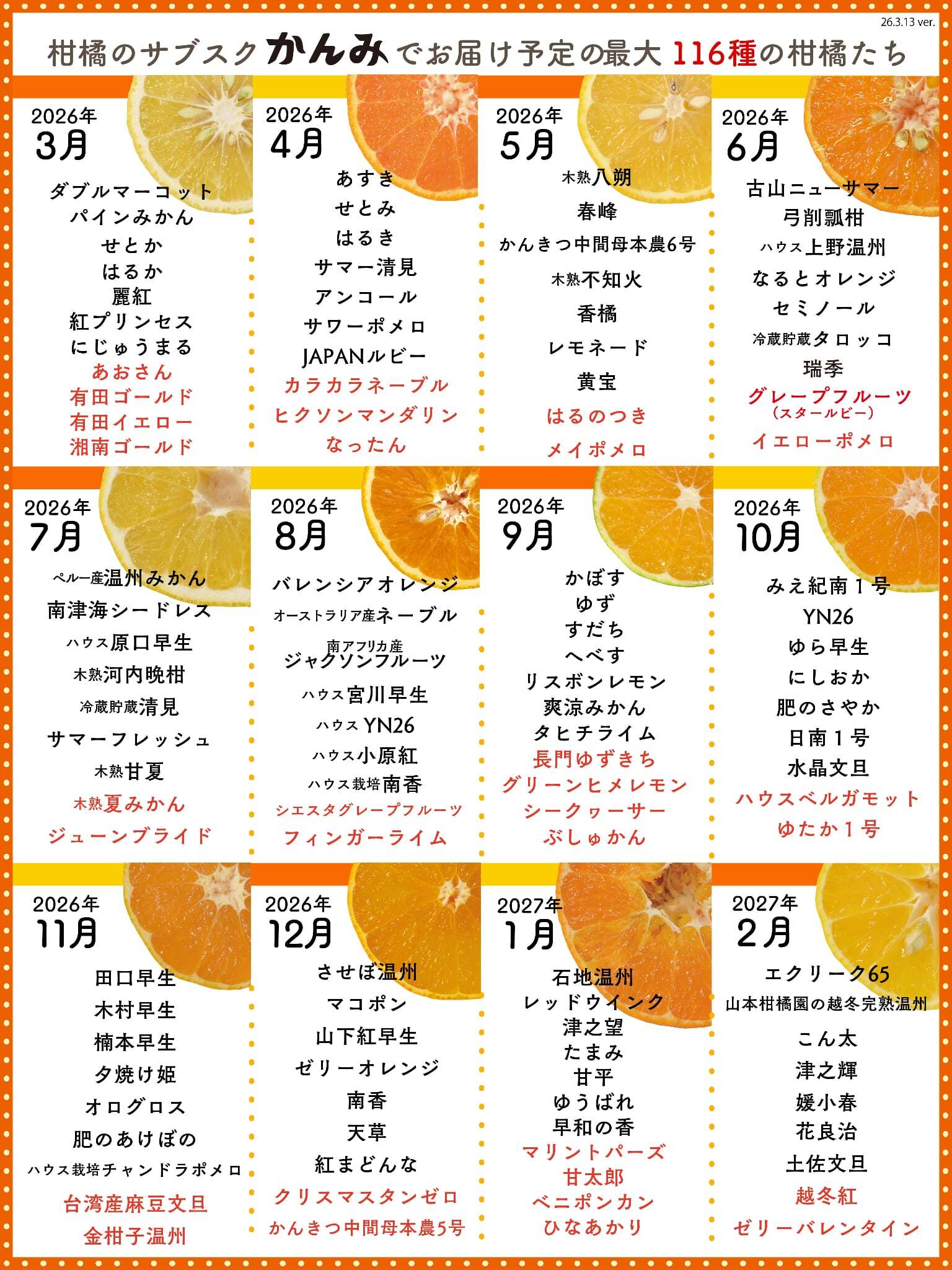 100種類お届け保証付き】かんみジャーニープラン（12ヶ月柑橘お届け