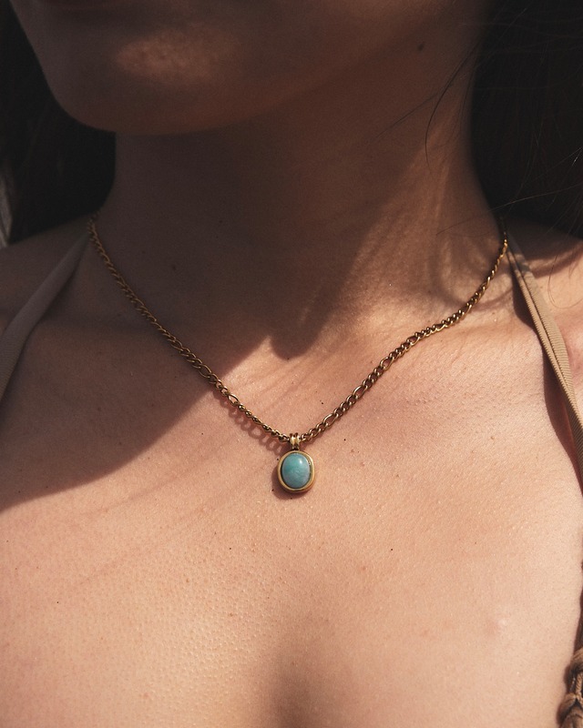 316L（サージカルステンレス）Mint green stone necklace【GOLD】#n44
