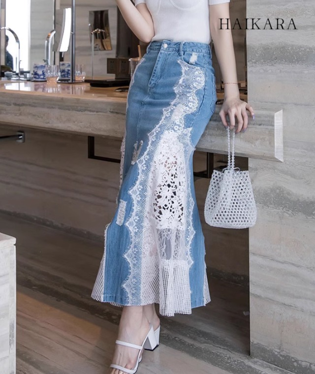 Lace and denim gorgeous casual skirt