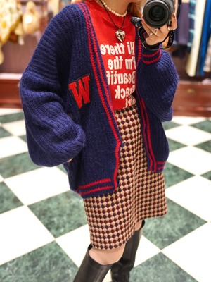 Vintage "Navy & Red Lettered Knit Cardigan"