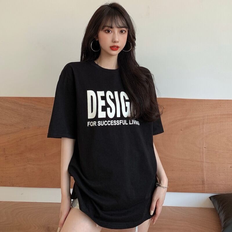 Tシャツ サマールーズプリントカジュアルブラックトップス 夏物 YY-ファッション87682674596