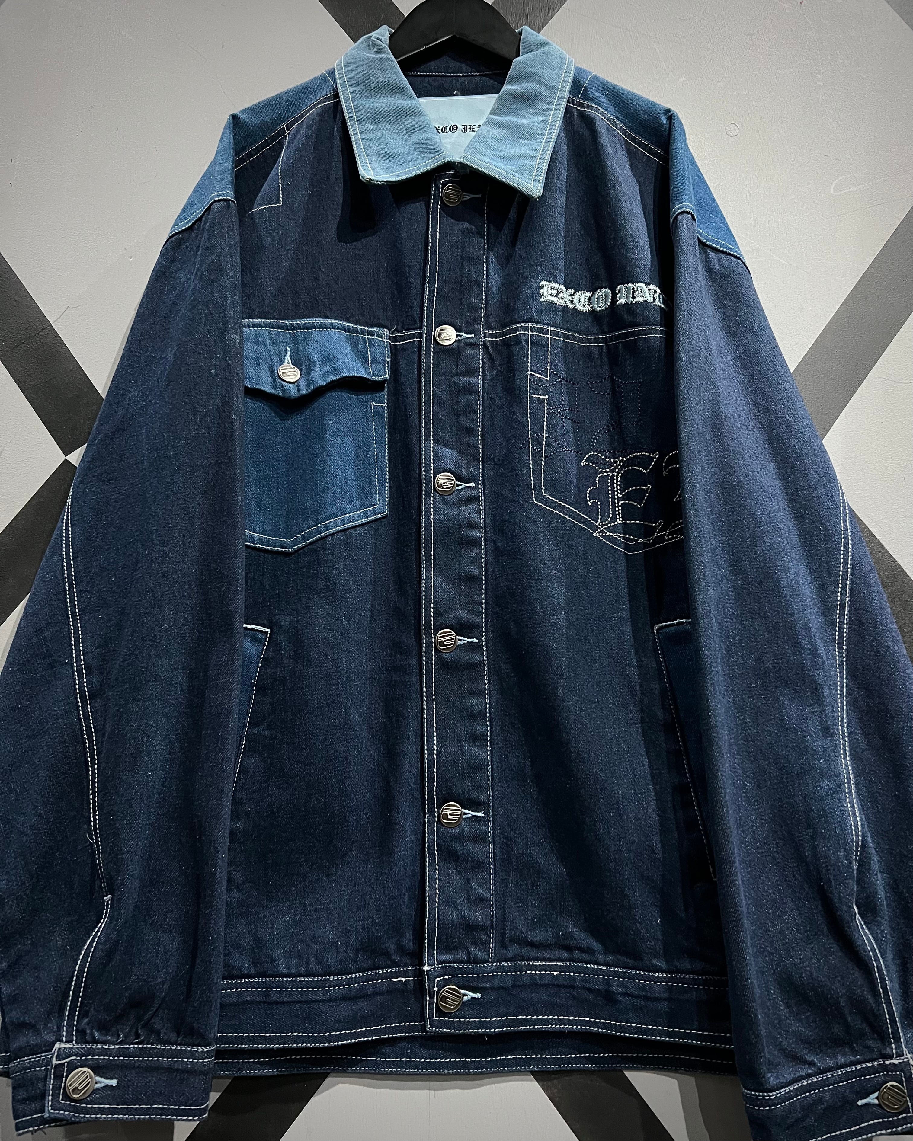 X VINTAGE】“EXCO JEANS” Color Switching Vintage Loose Denim Jacket