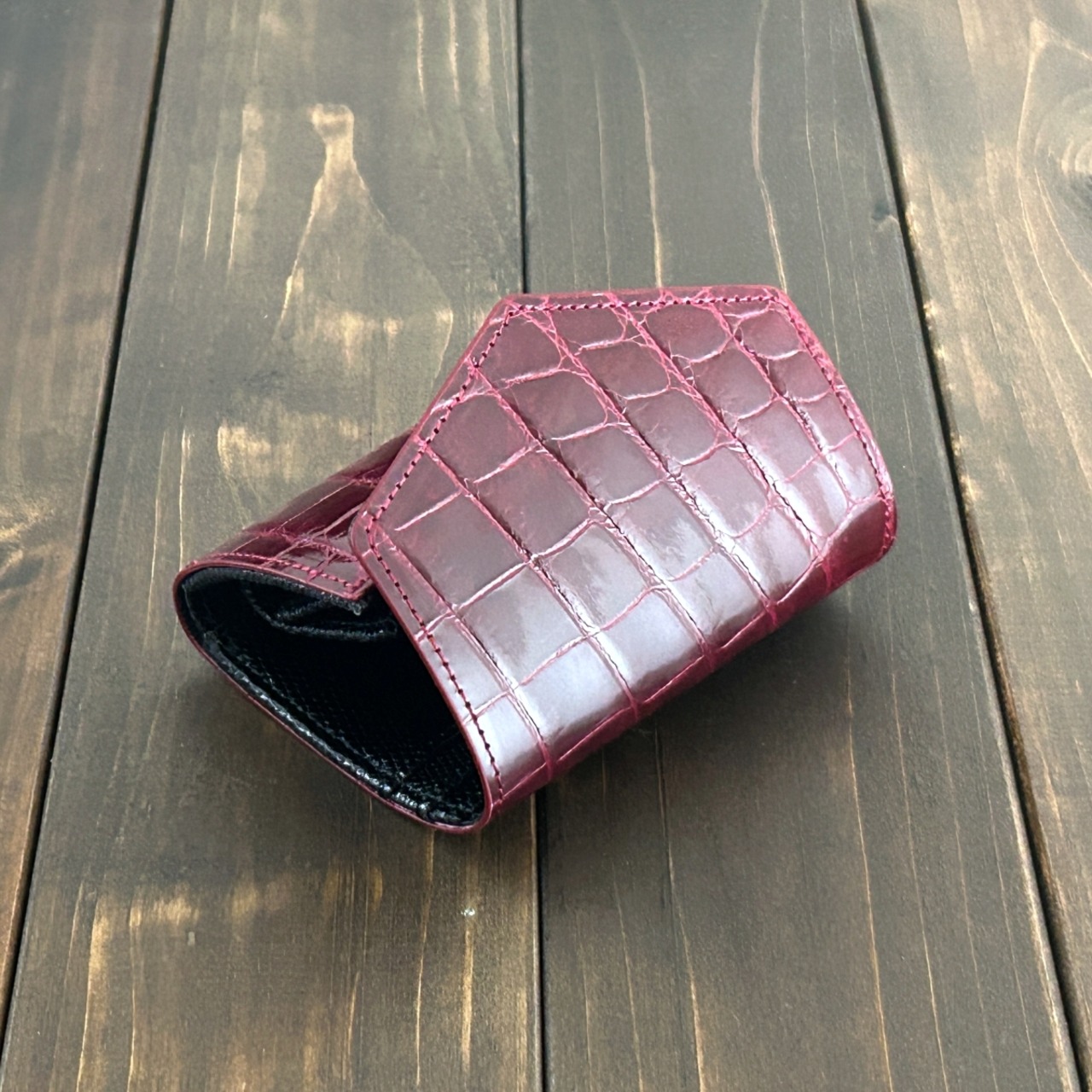 クロコダイル × リザード コンパクトウォレット ボルドー