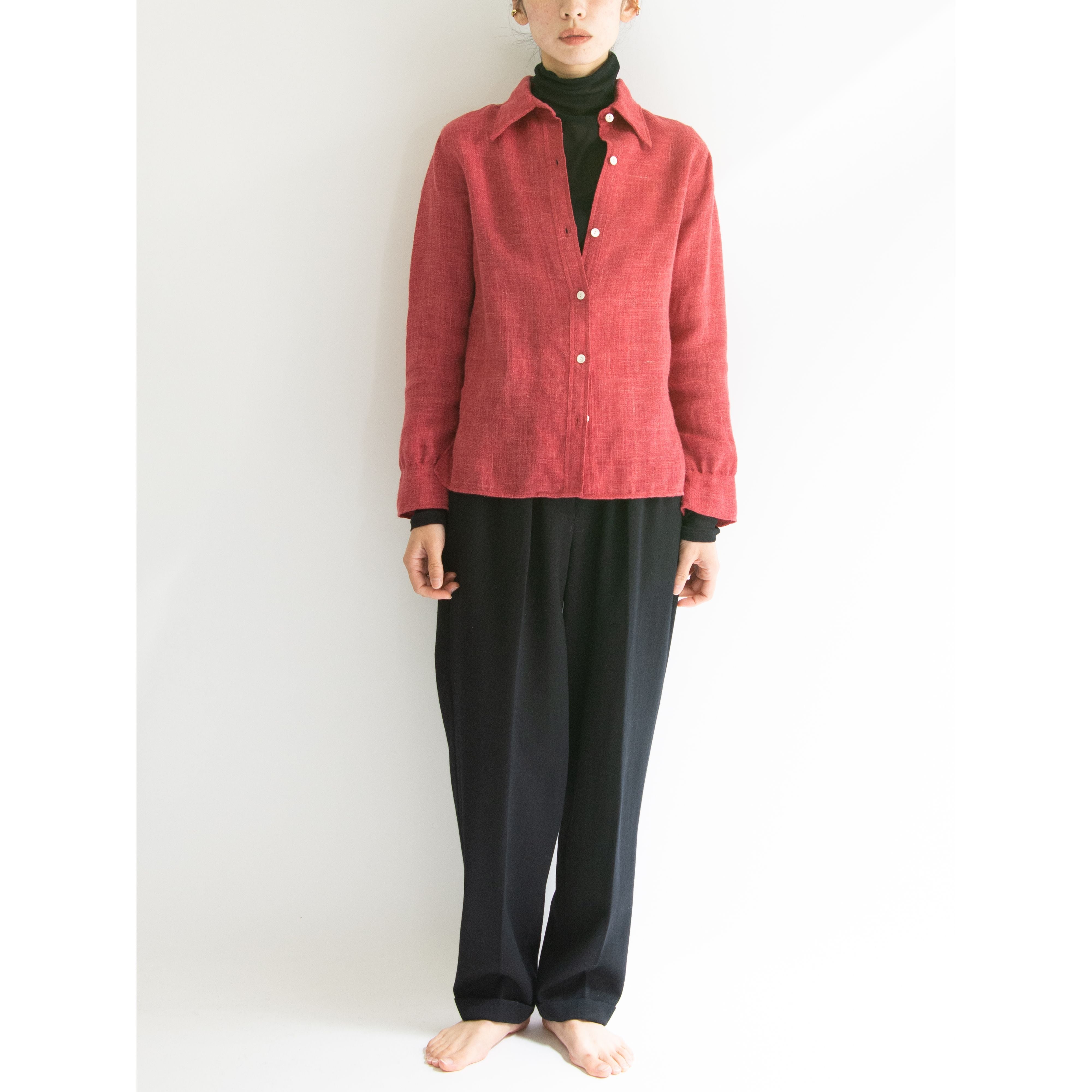 【DONALD DAVIES】Made in Ireland 70-80's Wool-Linen Woven Shirt(アイルランド製 ウールリネンシャツ ブラウス)