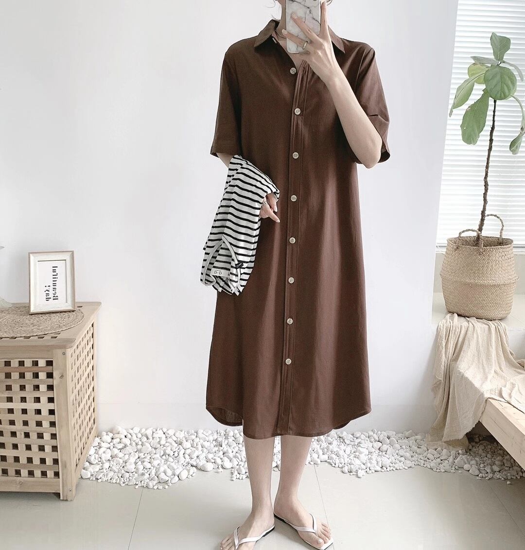 リネンブレンド　シャツワンピース　AJ33167-6103