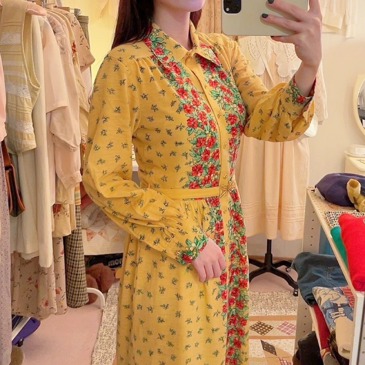 flower line yellow gather one-piece