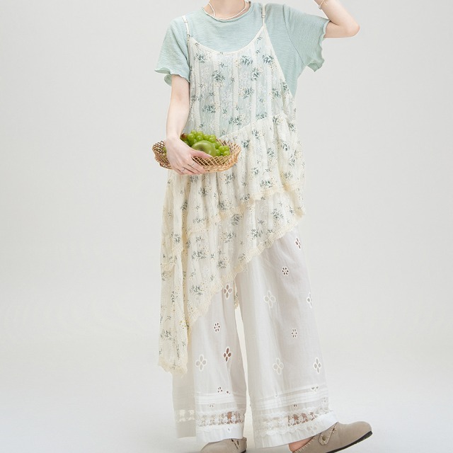 小花柄アシンメトリーティアードワンピース　M2153
