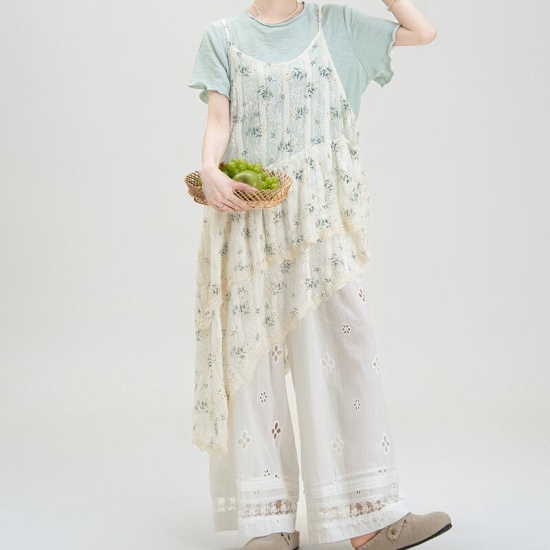 小花柄アシンメトリーティアードワンピース M2153