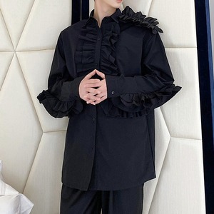 【Men】FRILL TRIMMED SOLID FRENCH SHIRT 2colors Z-025
