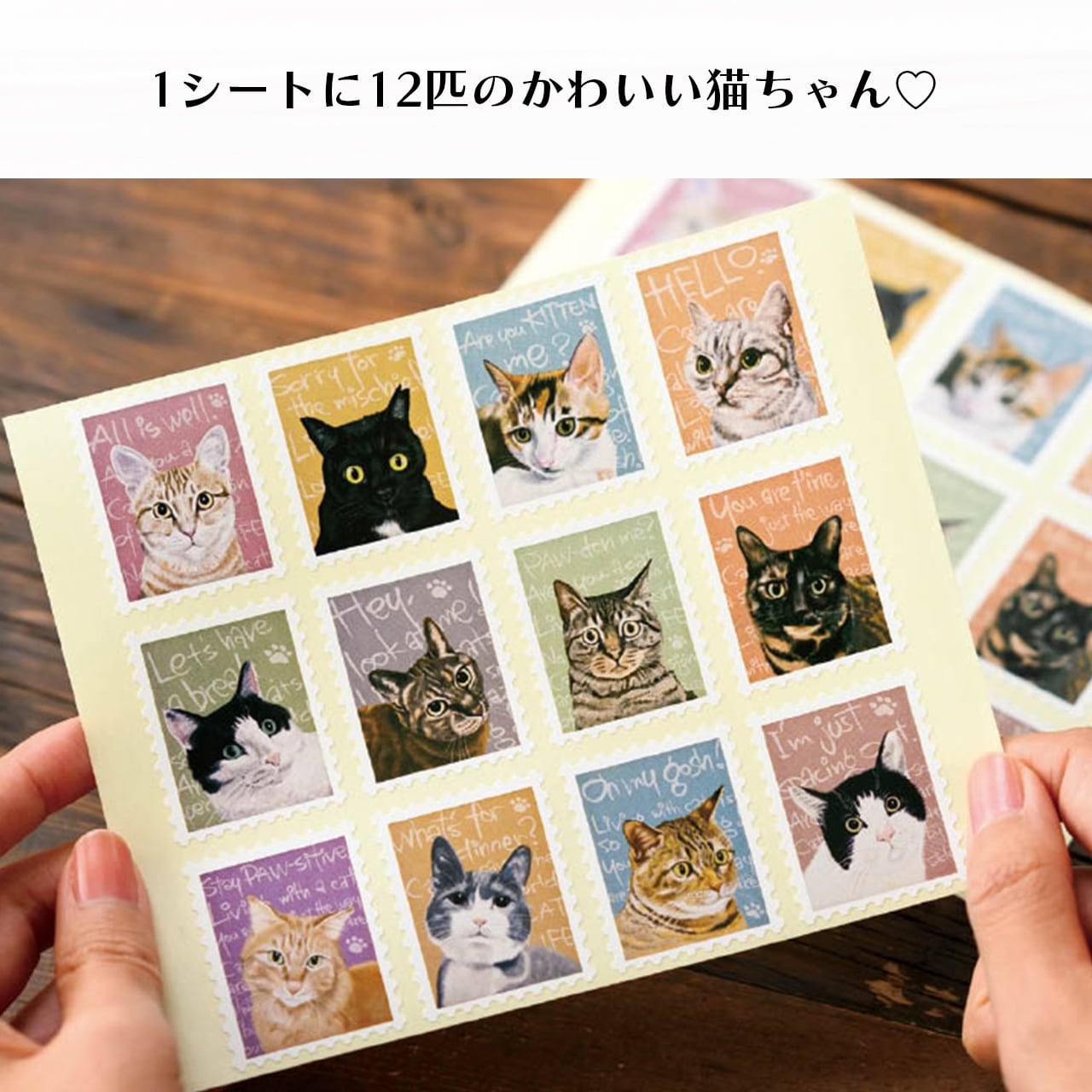猫 ねこ シール 切手型 24枚 保護猫 チャリティー 動物保護活動 寄付
