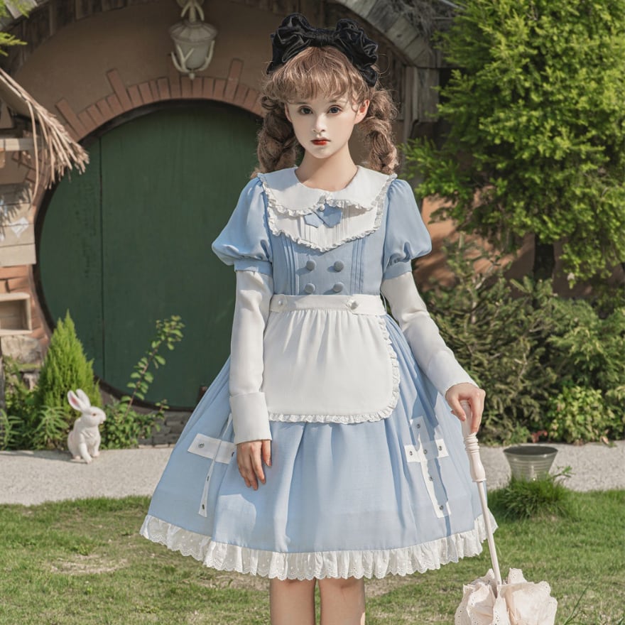 SEASONZ スイートロリータ メイド服 長袖 丸襟 リボン ガーリー 甘め