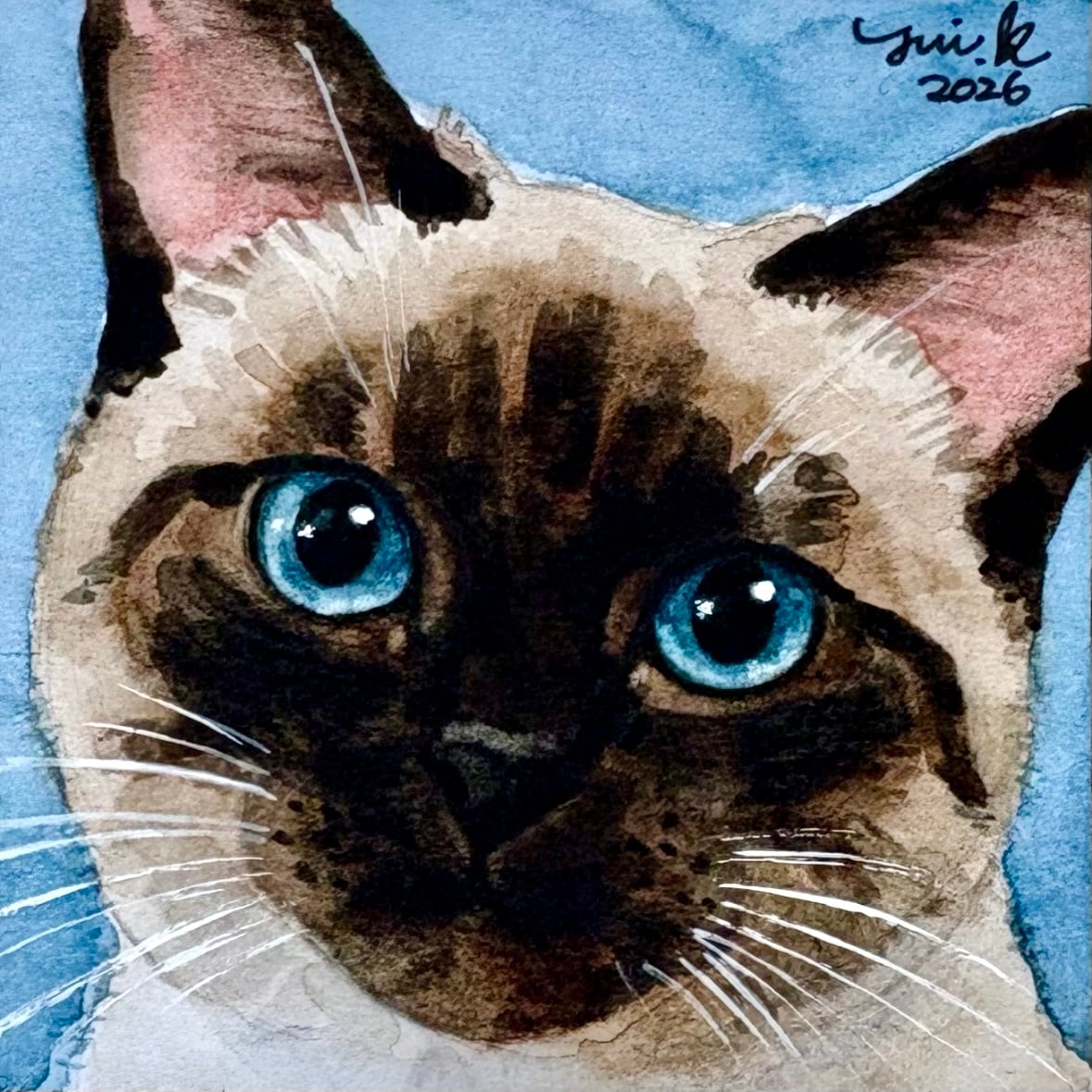 猫の絵 431 水彩画 原画 シャム猫 | Forest cat