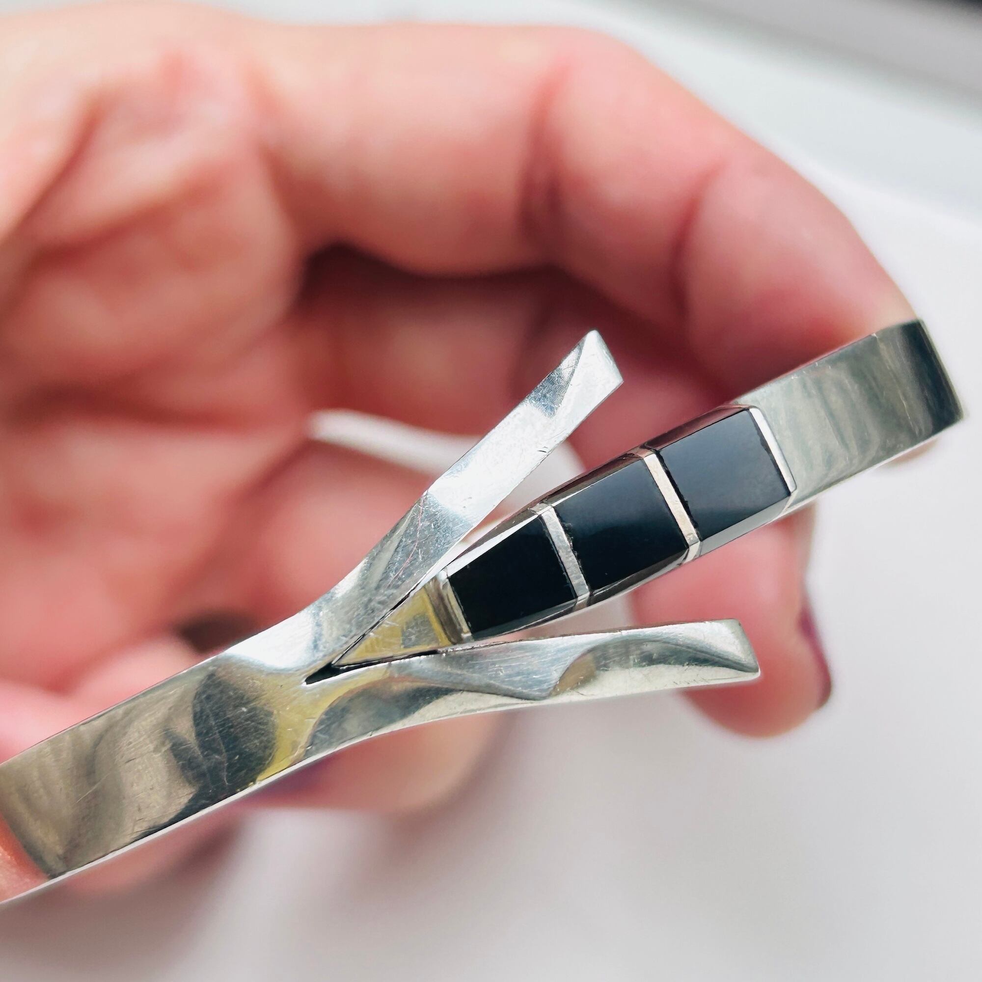 Mexico シルバー925 オニキス開閉バングル | Milo Antiques & Vintage