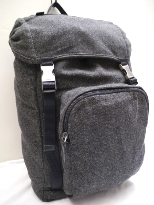 レア◆PRADA プラダ V135 ユニセックス 大容量 ウール素材 リュック バックパック ロックサック 灰◆メンズ定番モデルの希少なウールモデル