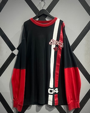 【X VINTAGE】“ENYCE”Leather Logo Patch × Layard Design Loose L/S T-Shirt