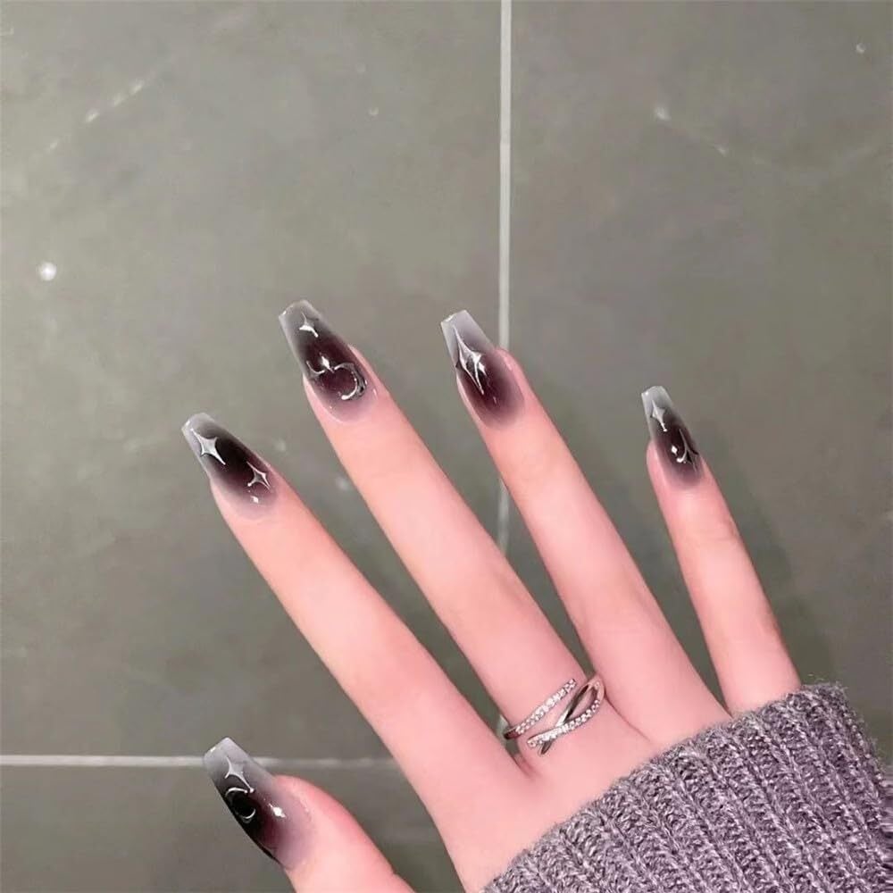 2022最新】ネイルチップ つけ爪 ネイルチップ おしゃれ 黒 ロング 簡単