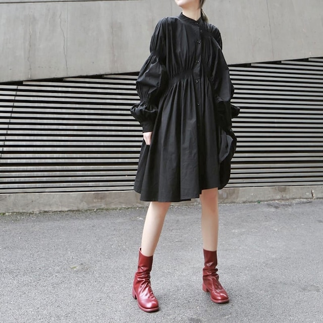 Oversize flared shirt dress <5colors>