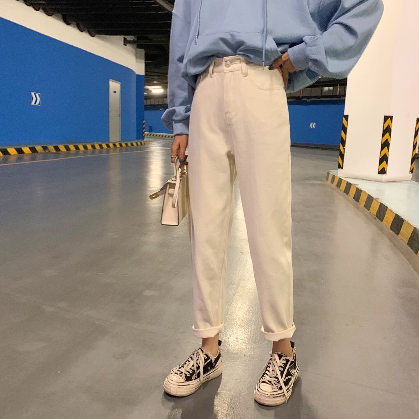 スプリングスタイルハイウェストウェストワイドレッグパンツ レディースルーズベージュカジュアル 春物 ワイドパンツ 6Du_Shop_Women74250150069