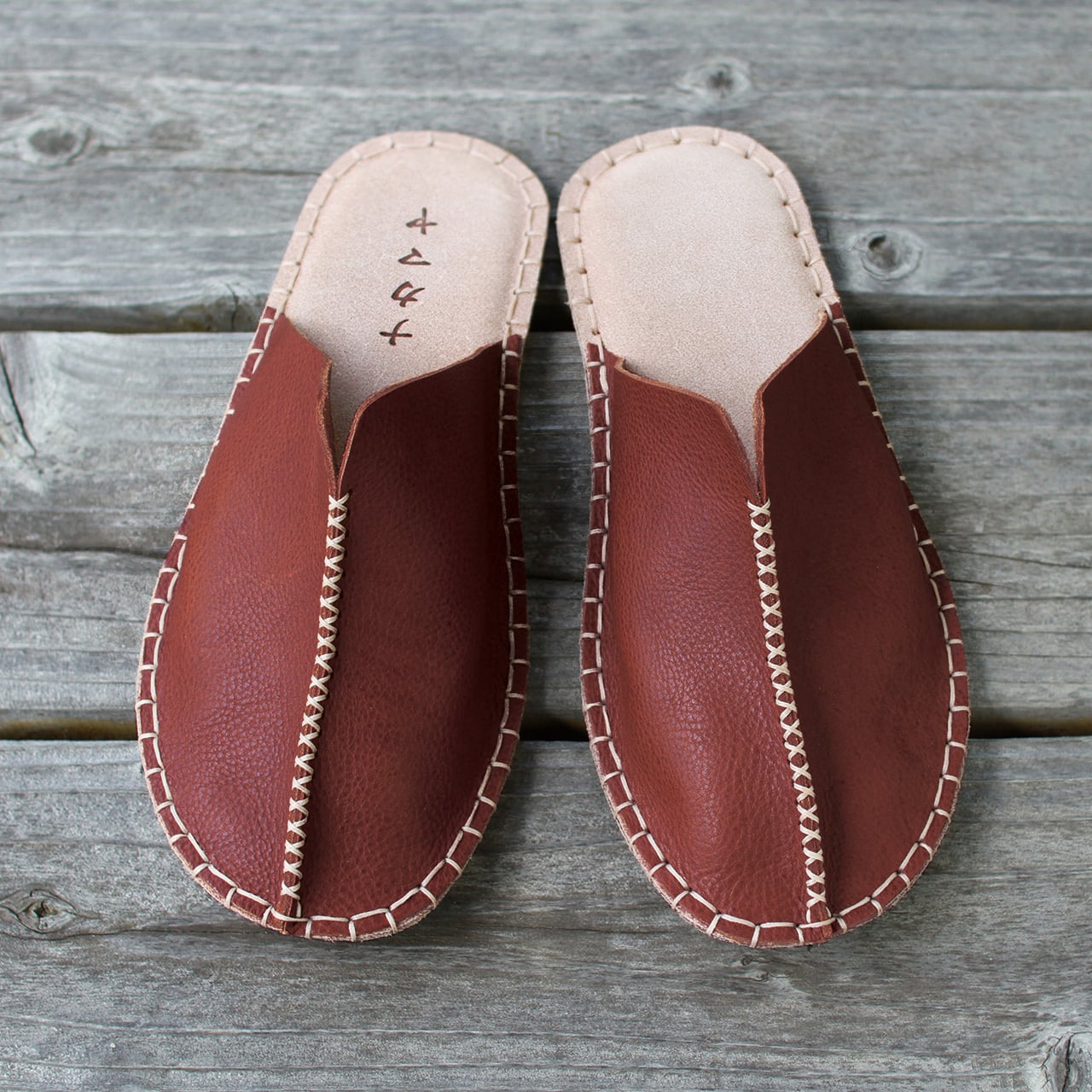 在庫限り特別価格！】送料込み 濃茶 おうちで縫える本革ルームシューズ