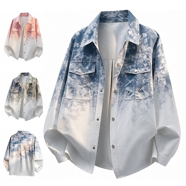 【ZHENGMINGシリーズ】★シャツ★ 3color トップス 長袖シャツ ユニセックス メンズ 大きいサイズ 絞り染め トップス 青 灰