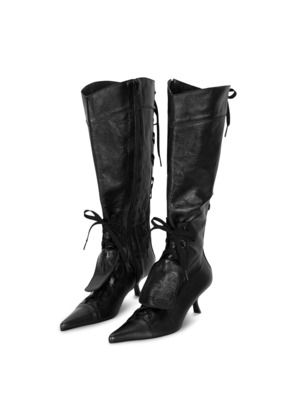 [BOHEMIAN SEOUL] LACE-UP STILETTO BOOTS, BLACK 正規品 韓国ブランド 韓国通販 韓国代行 韓国ファッション bohemseo ボヘミアンソウル ボヘムソ 日本 店舗