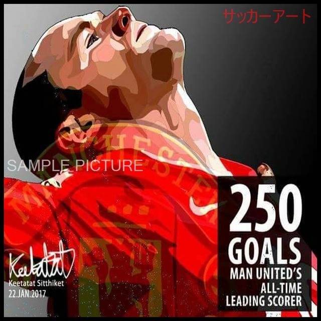 【51*51cm 特大サイズ】 サッカーグラフィックアートパネル 「250GOALS!!」 ウェイン・ルーニー マンチェスター・ユナイテッド デザインB 木製 壁掛け ポスター (002-158)